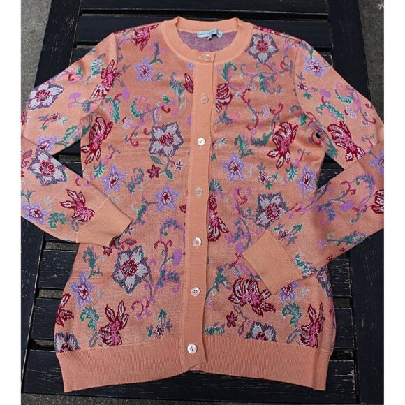 Mary Katrantzou - Button Front Floral Cardigan in a Silk Cashmere Blend, Med - Picture 7 of 12